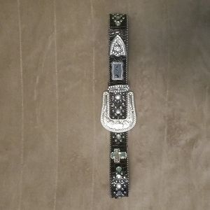 Black patent leather western rhinestone belt